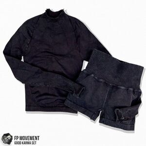 FP MOVEMENT GOOD KAMRA SET HIGH-NECK LAYER + RUNNING SHORTS IN WASHED BLACK XS/S